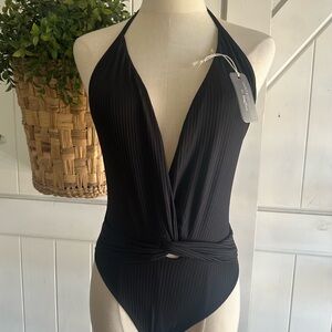 Kenny Flowers Swim One Piece Swimsuit V Halter Mykonos Ribbed (GREAT PRI…
